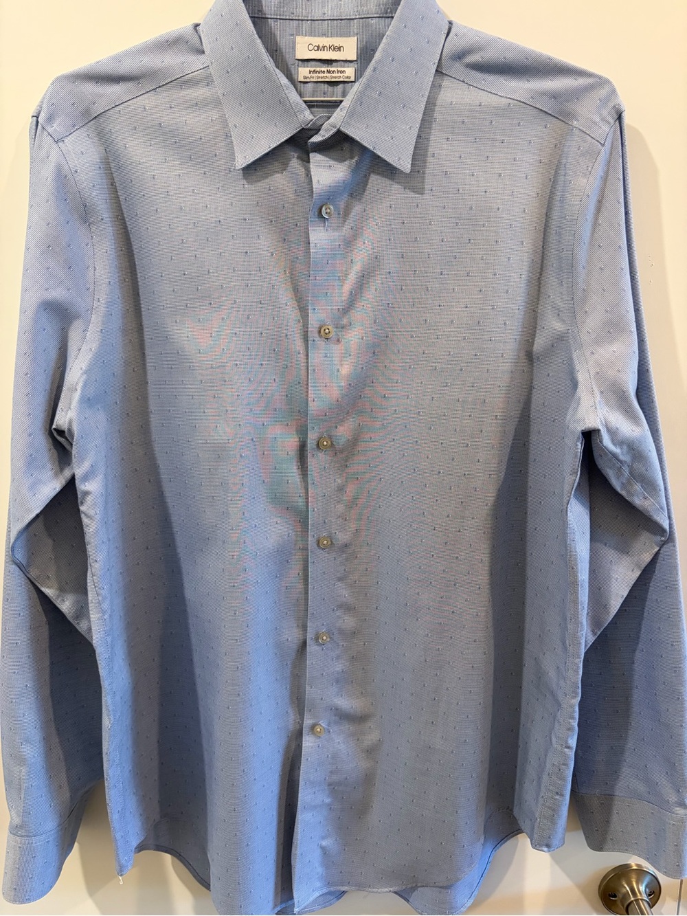 Calvin Klein Light Blue Men's Dress Shirt with Subtle Dot Pattern